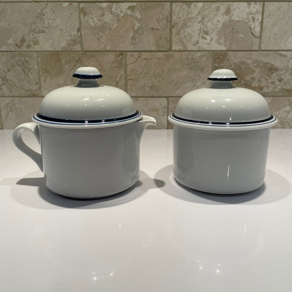 Dansk Bistro Christianshavn Blue Creamer and Sugar Bowl Set with Lids Portugal